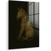 MuchoWow Glasschilderij 60x80 cm - Schilderij acrylglas - Zebra - Strepen - Goud - Foto op glas - Muurdecoratie woonkamer - Wanddecoratie slaapkamer - Schilderijen