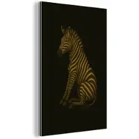 MuchoWow Aluminium schilderij 80x120 cm - Wanddecoratie metaal - Zebra - Strepen - Goud - Metalen muurdecoratie woonkamer - Decoratie industrieel - Foto op dibond - Industriële accessoires slaapkamer
