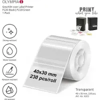 Olympia Thermische etiketten OL6322 - 40 x 30 mm - Transparant - 230 pcs. - Thuis | Kantoor | Hobby - 3-Pack