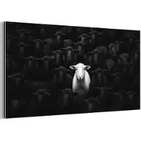 MuchoWow Aluminium schilderij 80x40 cm - Wanddecoratie metaal - Schapen - Wit - Duisternis - Metalen muurdecoratie woonkamer - Decoratie industrieel - Foto op dibond - Industriële accessoires slaapkamer