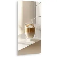 MuchoWow Glasschilderij 40x80 cm - Schilderij acrylglas - Mok - Latte - Minimalistisch - Schaduw - Foto op glas - Muurdecoratie woonkamer - Wanddecoratie slaapkamer - Schilderijen