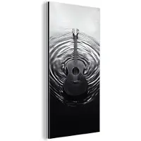 MuchoWow Aluminium schilderij 80x160 cm - Wanddecoratie metaal - Gitaar - Hout - Water - Metalen muurdecoratie woonkamer - Decoratie industrieel - Foto op dibond - Industriële accessoires slaapkamer
