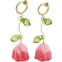 Charme Bijoux Klem oorbellen -roze -roos -goudkleurig- geen gaatje- Lang-