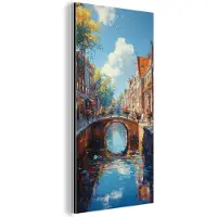 MuchoWow Aluminium schilderij 20x40 cm - Wanddecoratie metaal - Stad - Gracht - Zon - Fietsen - Metalen muurdecoratie woonkamer - Decoratie industrieel - Foto op dibond - Industriële accessoires slaapkamer