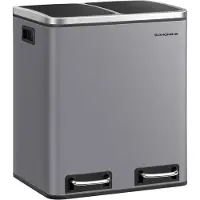 Songmics Bobbel Home Prullenbak Afvalscheiding 30 Liter - Prullenbakken - Pedaalemmer - Mat Grijs
