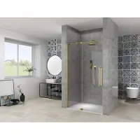 Van Rijn Nisdeur Products ST08 Draaideur 2-Delig 130x200 cm 8 mm Helder Glas Incl. Muurprofiel, Greep en Stabilisatiestang Mat Messing