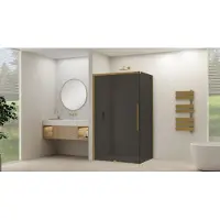 Van Rijn Schuifdeur products st09 voor hoekcabine 160x200 cm 8 mm rookglas softclose incl. Beslag en greep geborsteld messing