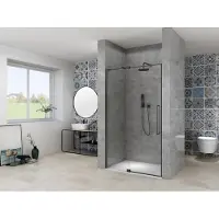 Van Rijn Nisdeur Products ST08 Draaideur 2-Delig 90x200 cm 8 mm Helder Glas Incl. Muurprofiel, Greep en Stabilisatiestang Mat Zwart