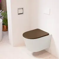 Mondiaz LAVIE hangend toilet single fire rimless diepspoel Linen, Toiletzitting met quick-release & softclose Rust
