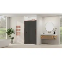 Van Rijn Schuifdeur products st09 aan vast deel 140x200 cm 8 mm rookglas softclose incl. Beslag geborsteld koper