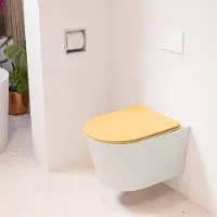 Mondiaz LAVIE hangend toilet single fire rimless diepspoel Linen, Toiletzitting met quick-release & softclose Ocher
