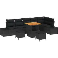 vidaXL Tuinbank Set 9 st 8-Aantal zitplaatsen Zwart Poly rattan