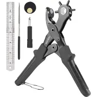 SolidStock Professionele Gaatjestang voor riem - Inclusief Meetlat - Ponstang - Revolvertang - Zwart