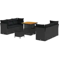 vidaXL Tuinbank Set met kussen 9 pcs Zwart poly rattan