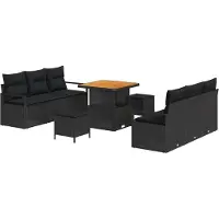vidaXL Tuinbank Set 9 st Zwart Poly rattan