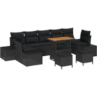 vidaXL Tuinbank Set 10 st 9-Aantal zitplaatsen Zwart Poly rattan