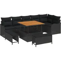 vidaXL Tuinbank Set 9 st 8-Aantal zitplaatsen Zwart