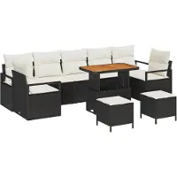 vidaXL Tuinset met tuinbank en kussens, 10 stuks, zwart, polyrotan
