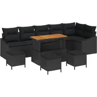 vidaXL Tuinset met 9 zitplaatsen, zwart, van polyrotan