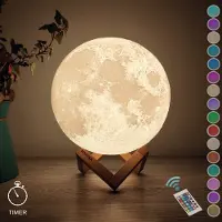 FOOCCA Maanlamp 3D Tafellamp 15 cm - 18 cm, 20 cm, 24 cm Via Menu - Maan Lamp - Accu 15 tot 89 uur - 16 Dimbare LED Kleuren & Afstandsbediening - Extra Realistisch