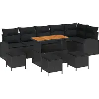 vidaXL Tuinset met 10 stukken, zwart, van polyrotan