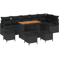 vidaXL Tuinbank Set 10 st 9-Aantal zitplaatsen Zwart
