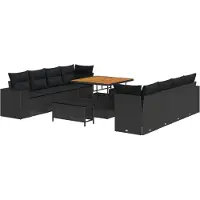 vidaXL Tuinbank Set met kussen met opslag 11 pcs Zwart poly rattan