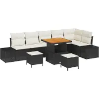 vidaXL Tuinbank Set 9 st 8-Aantal zitplaatsen Zwart Poly rattan