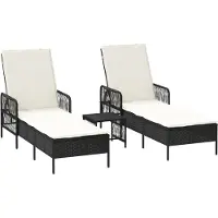 vidaXL Ligstoel 3 st poly rattan Zwart en Crème Wit