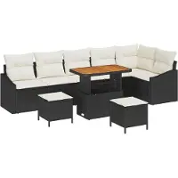 vidaXL Tuinbank Set 9 st 7-Aantal zitplaatsen Zwart Poly rattan