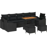 vidaXL Tuinbank Set 10 st 9-Aantal zitplaatsen Zwart Poly rattan