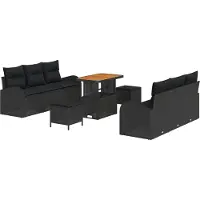 vidaXL Tuinbank Set 9 st 8-Aantal zitplaatsen Zwart