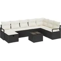 vidaXL Bankstel 9 st 8-Aantal zitplaatsen Zwart en Crème poly rattan