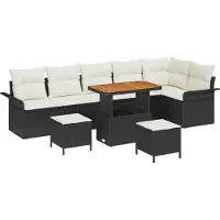 vidaXL Tuinbank Set 9 st 8-Aantal zitplaatsen Zwart en Crème