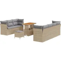 vidaXL Tuinbank Set met kussen met opslag 10 pcs beige en lichtgrijs