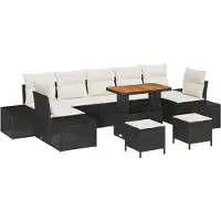 vidaXL Tuinbank Set 10 st 9-Aantal zitplaatsen Zwart Poly rattan