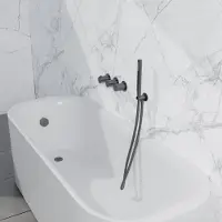 FortiFura Nebbio Badcombinatie-set - thermostaatkraan - inbouwdeel - inbouw uitbreiding - wandaansluitbocht - gladde doucheslang - staaf handdouche - badafvoer opbouw - geborsteld gunmetal PVD