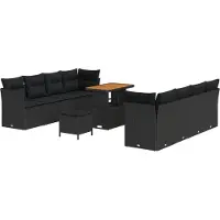 vidaXL Tuinbank Set 11 st 8-Aantal zitplaatsen Zwart poly rattan