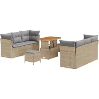 vidaXL Tuinbank Set met kussen 9 pcs Beige en Lichtgrijs poly rattan