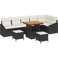 vidaXL Tuinbank Set 9 st 7-Aantal zitplaatsen Zwart Poly rattan