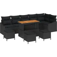 vidaXL Tuinbank Set 10 st Zwart poly rattan