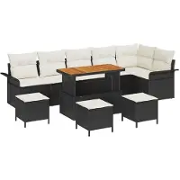 vidaXL Tuinbank Set 9 st 8-Aantal zitplaatsen Zwart en Crème