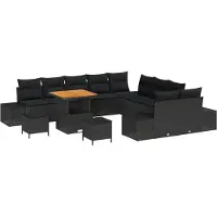 vidaXL Tuinset met 13 delen, zwart, van polyrotan
