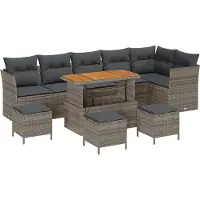 vidaXL Tuinbank Set 10 st Grijs poly rattan