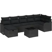 vidaXL Bankset, 8 stuks, 7 zitplaatsen, zwart, polyrotan