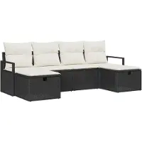 vidaXL Bankstel 6 st 6-Aantal zitplaatsen Zwart en Crème poly rattan