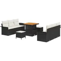 vidaXL Tuinbank Set met kussen 9 pcs Zwart poly rattan