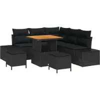 vidaXL Tuinset met 8 zitplaatsen, zwart, van polyrotan