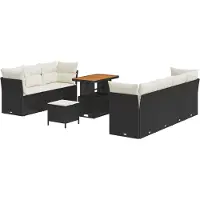 vidaXL Tuinbank Set met kussen met opslag 10 pcs Zwart en crème