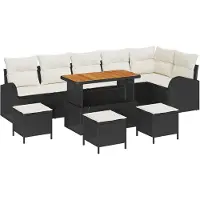 vidaXL Tuinset met 9 zitplaatsen, zwart, van polyrotan